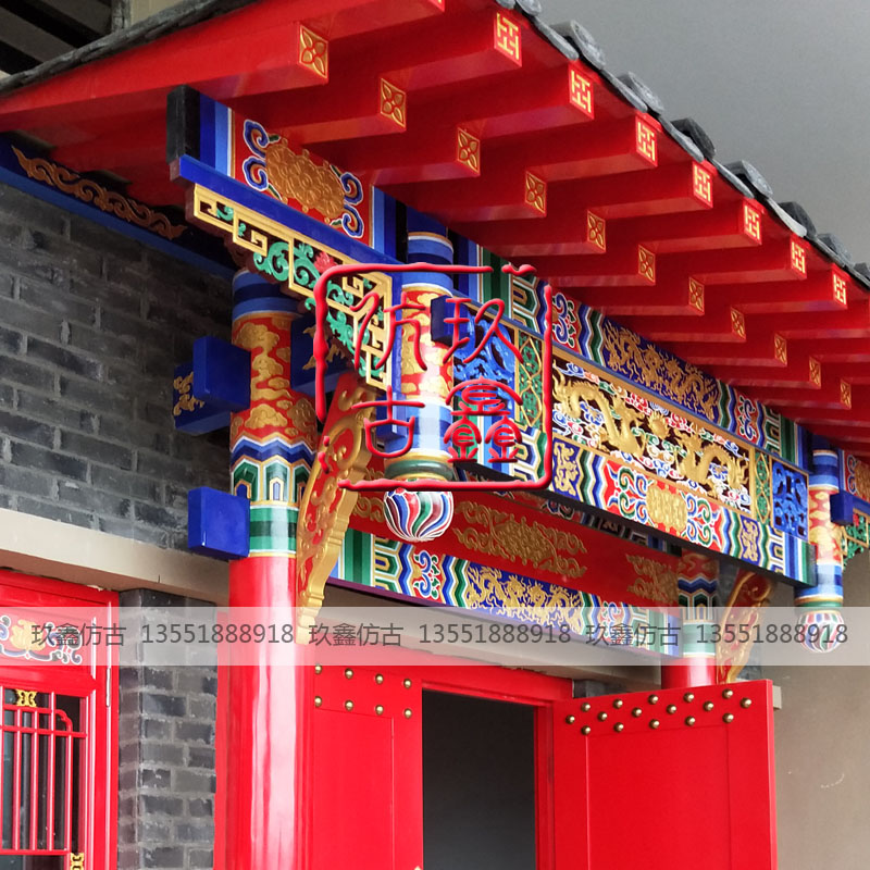 中式仿古門頭設計施工現場彩繪